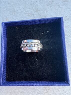 Sterling Silver Chain Accent Women's Band Ring - Silver - fidget ring